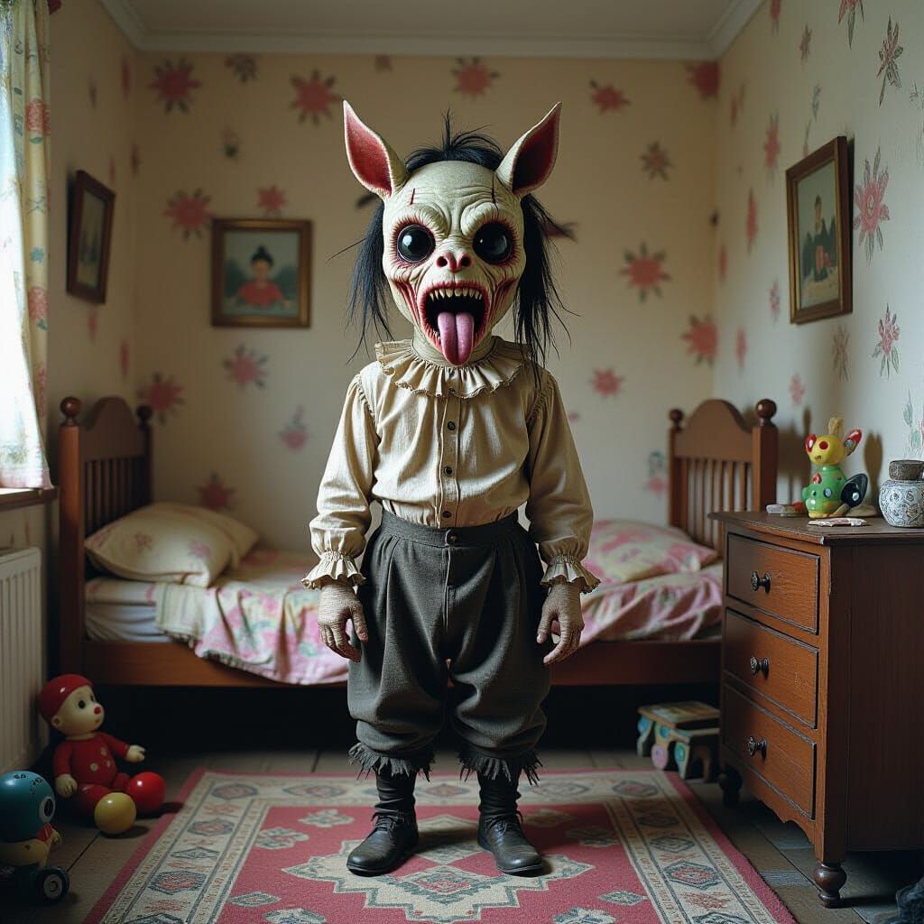 Grotesque Monster in Child's Bedroom: Dark Fantasy Horror