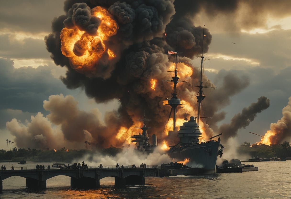 Intense Pearl Harbor Battle Scene in Cinematic Style