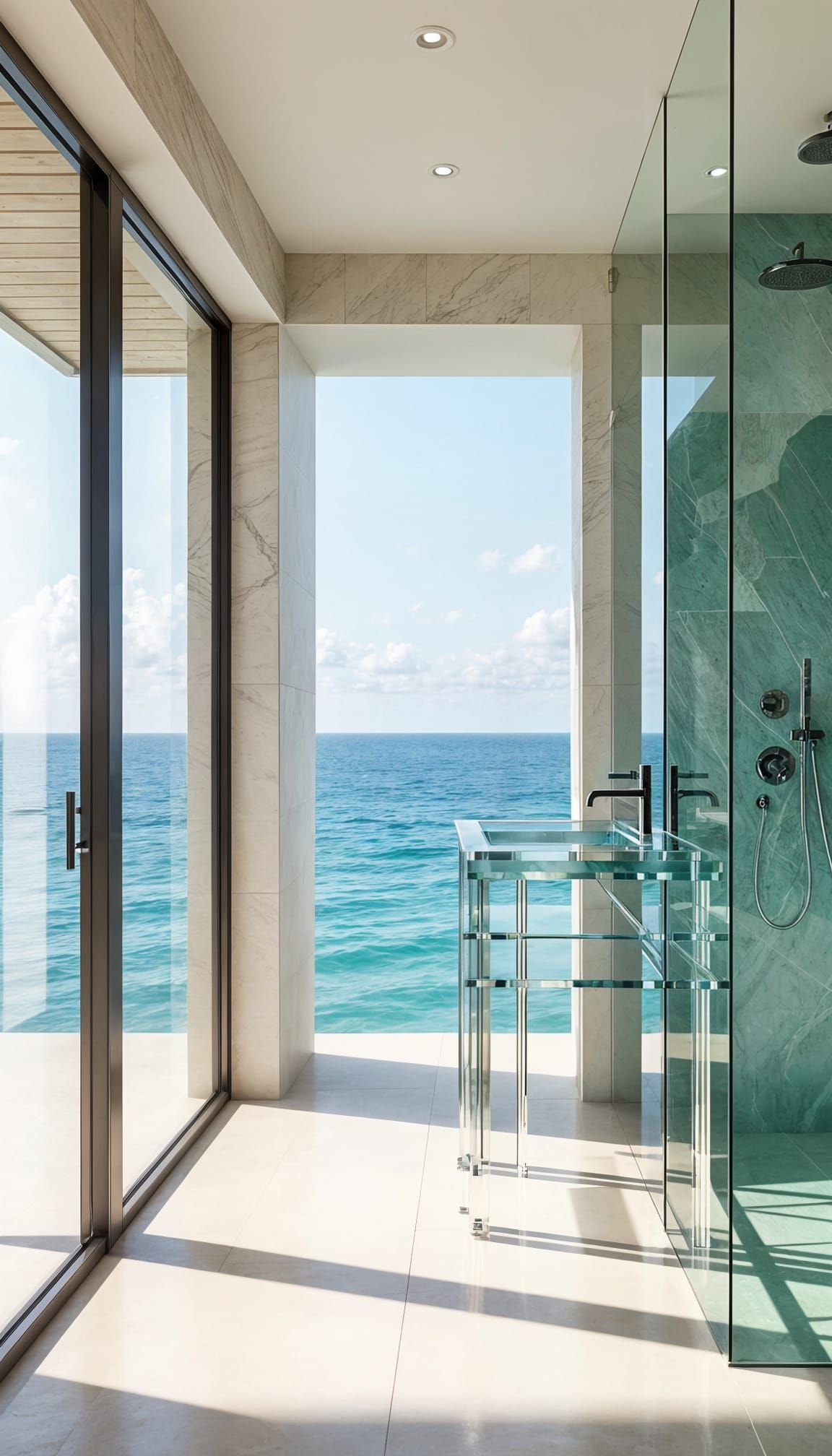 Biophilic Bathroom with Crystal Vanity and Ocean View