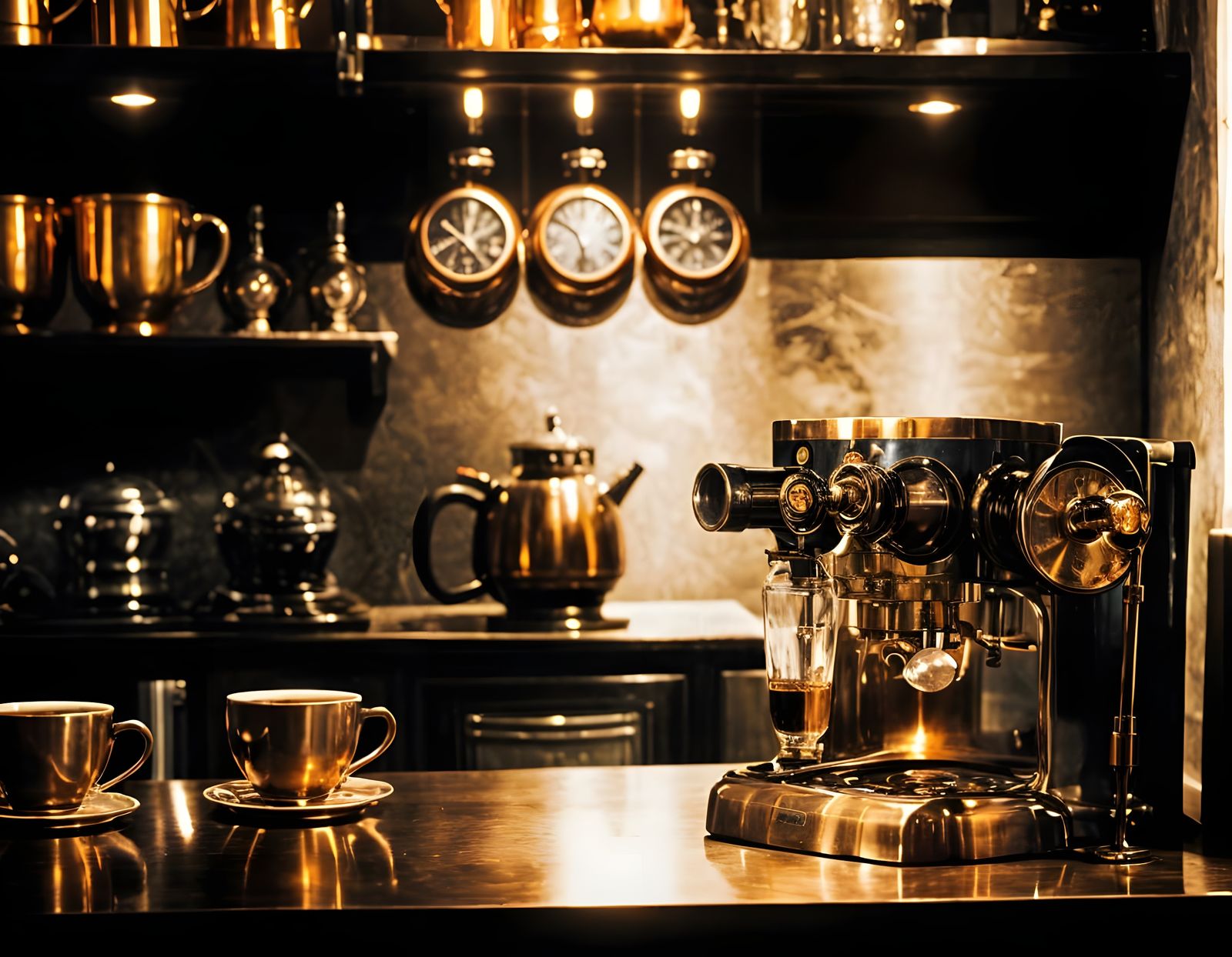 Steampunk Espresso Machine in Victorian Kitchen