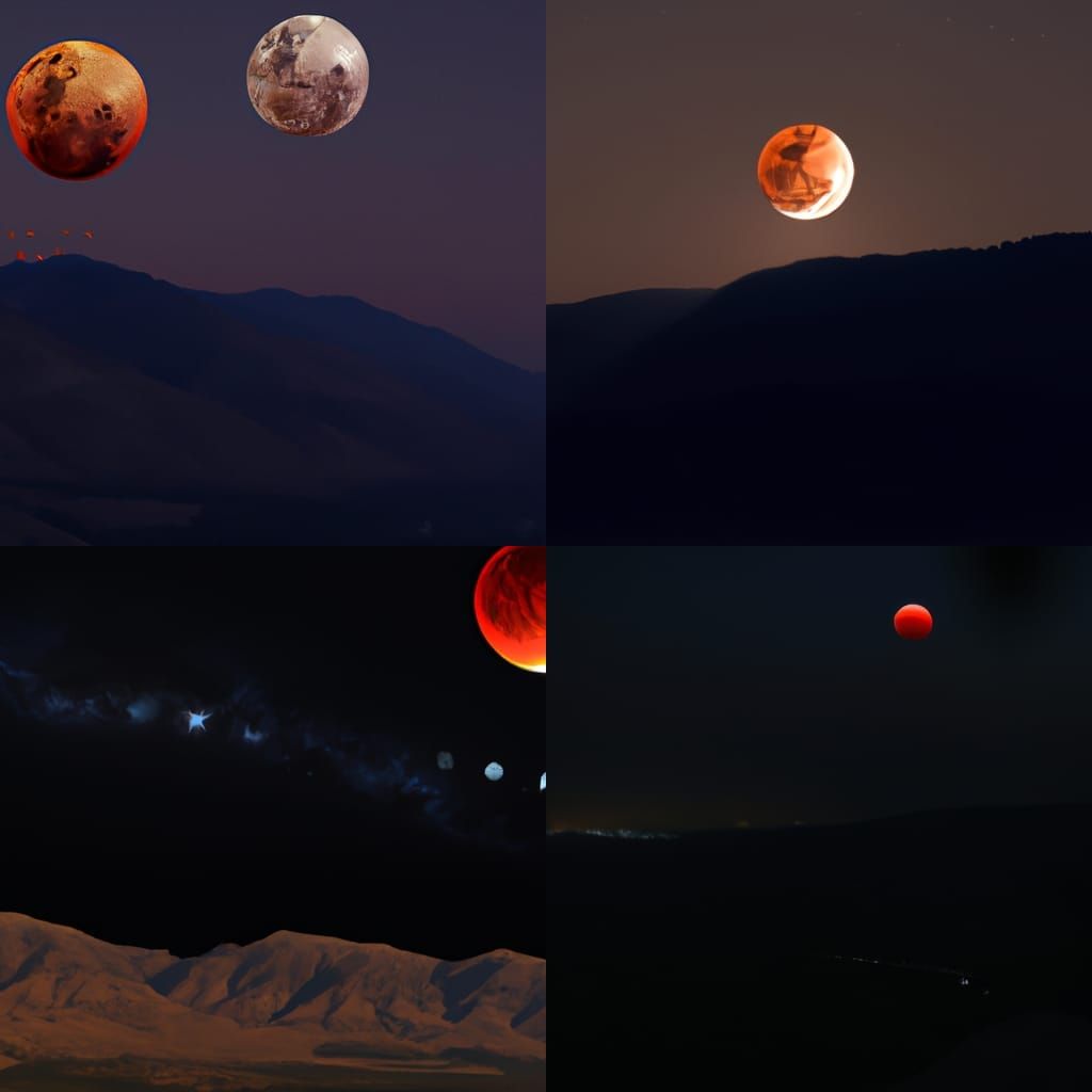 Dramatic Red Eclipse Moon Over Dark Valley