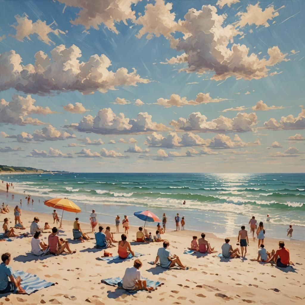 Impressionist Beach Scene in Pastel Colors