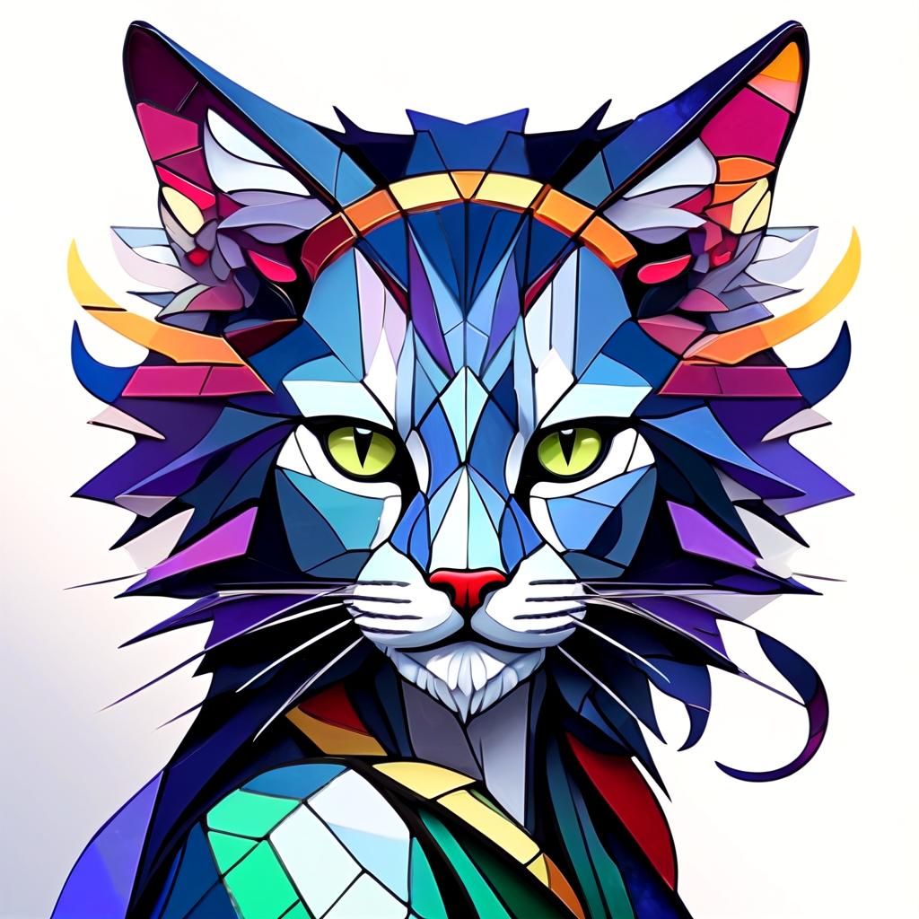Werecat Fey in Stained Glass Cubist Style