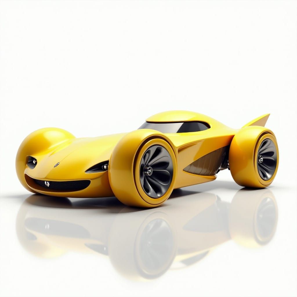 Sleek, Vibrant Yellow Hot Wheels Car in Futuristic Disney-Pi...