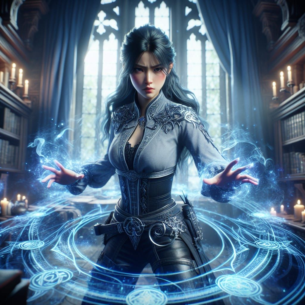 Angry Asian Mage Summons Magic in Detailed Matte Painting