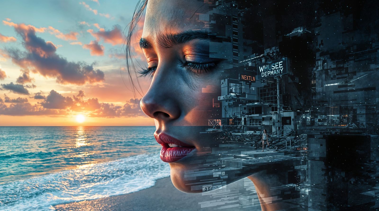 Surreal Minimalist Portrait of a Crying Woman