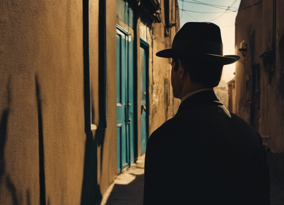 Shadowy Man in Alleyway, Film Noir Style