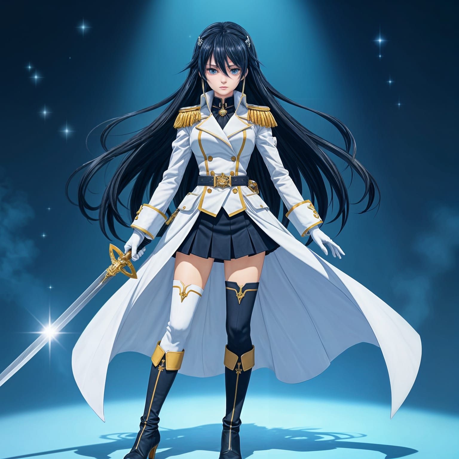 Anime Female Admiral with Sword and Navy Uniform