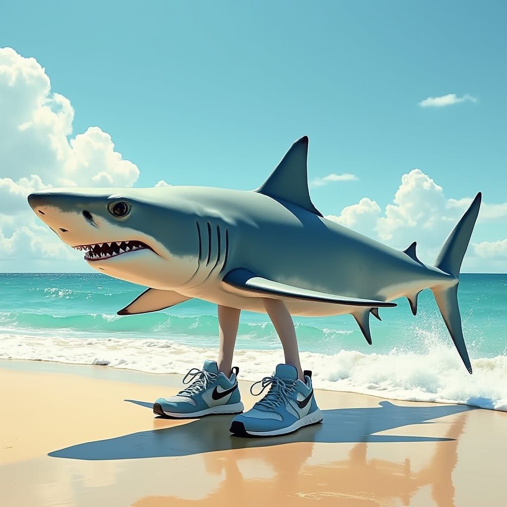 Great White Shark on Beach in Photorealistic Style