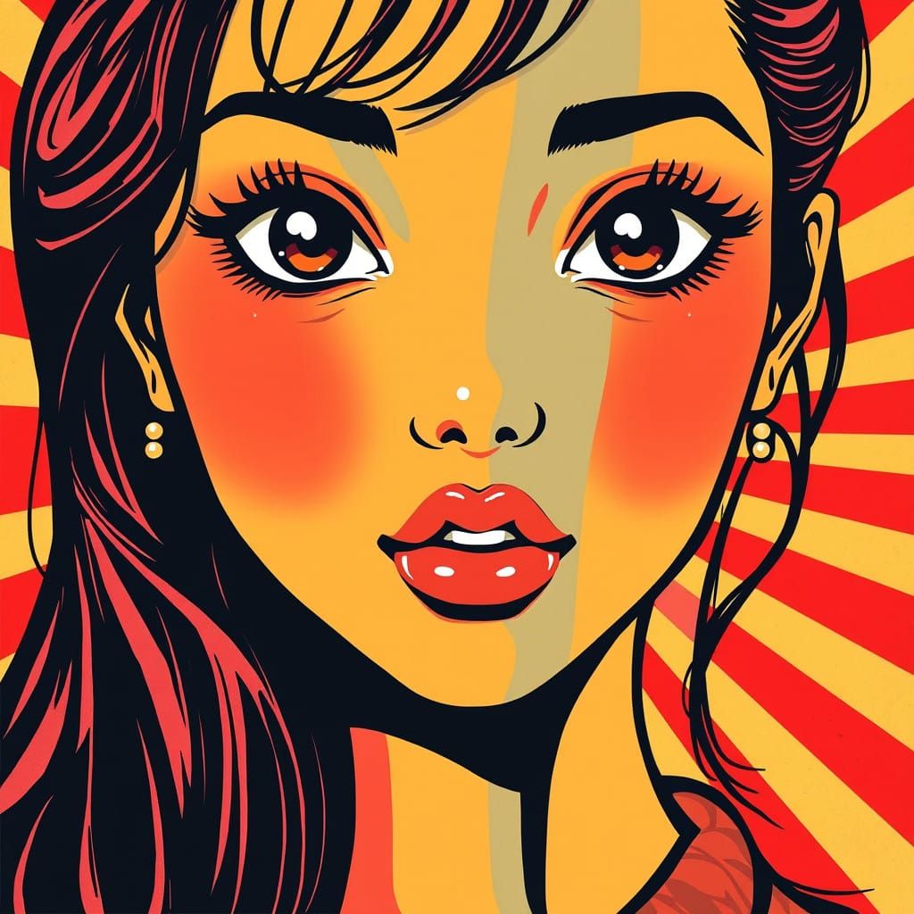 Anime-Style Portrait of a Majestic Woman in Bold Linoleum Bl...