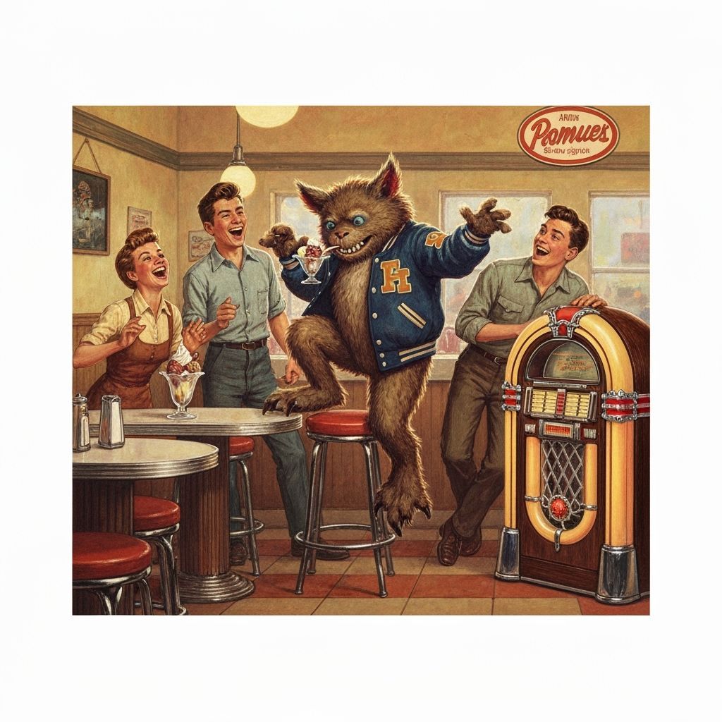 1950s Soda Fountain Monster in Norman Rockwell Style