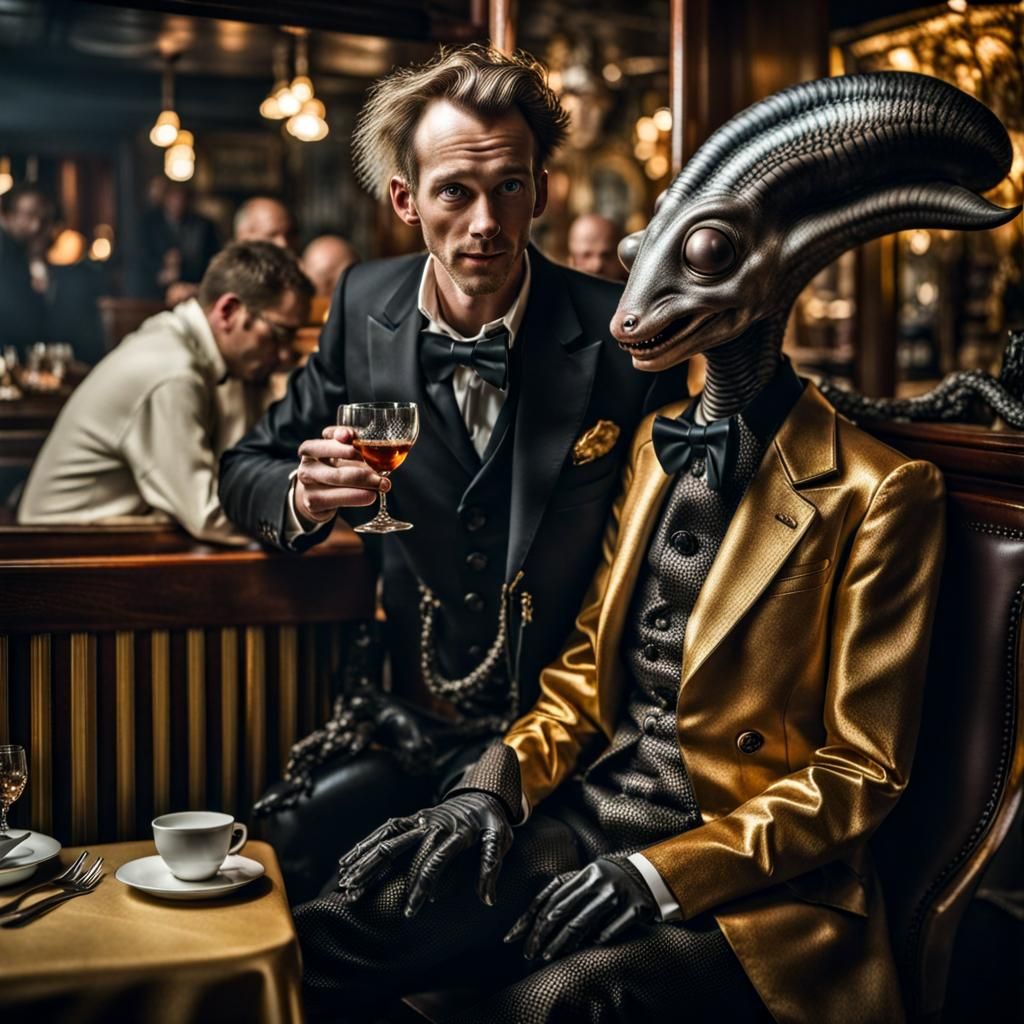 Surreal Restaurant Scene with Exotic Aliens: Photography