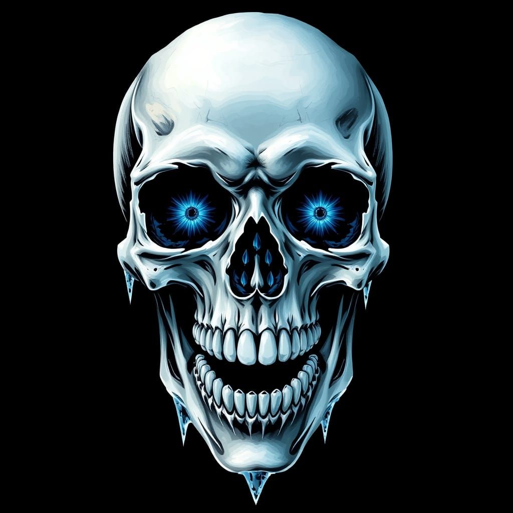 Ethereal Skull in Vibrant Blues and Black