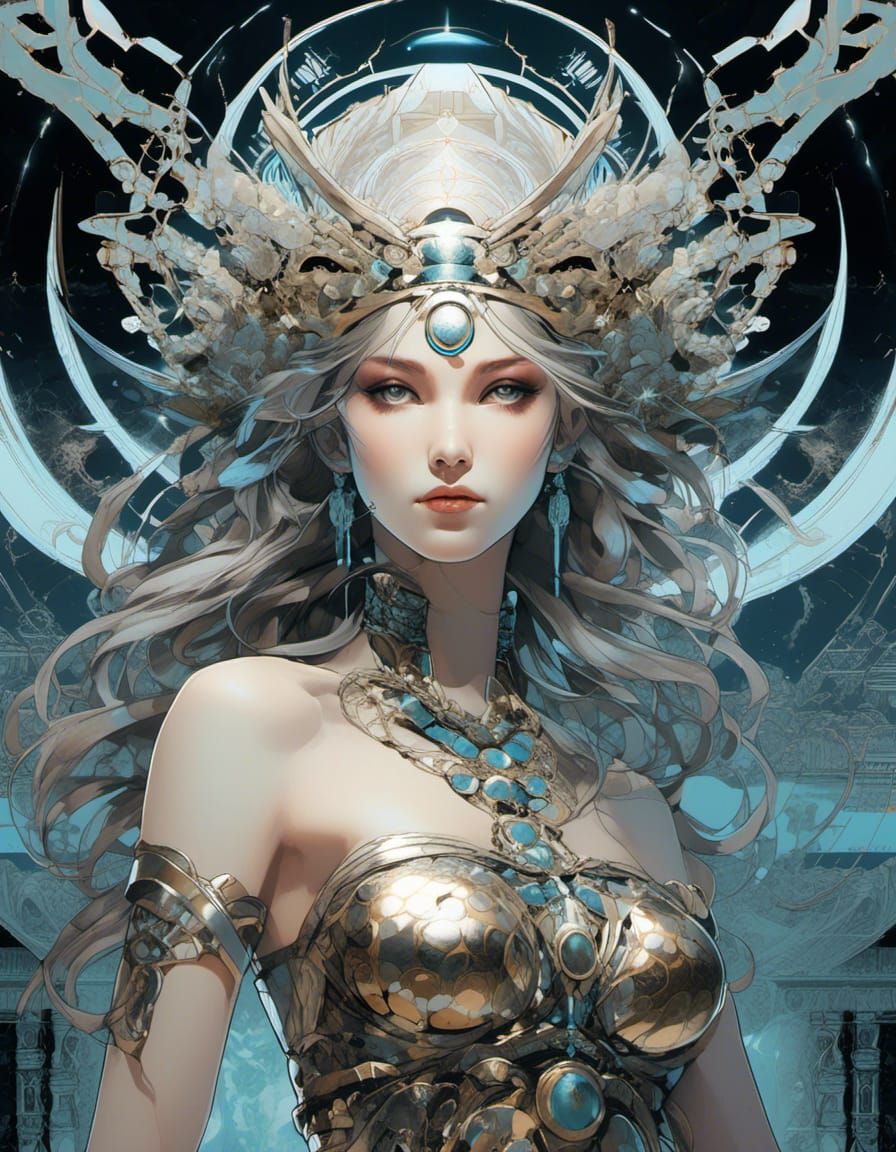 Ashen-Haired Necromancer Girl of Atlantis in Watercolor