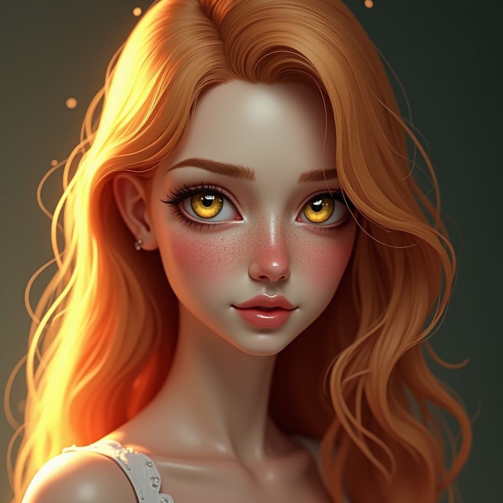 Hyperrealistic Portrait of Freckled Woman in 3D Anime Style