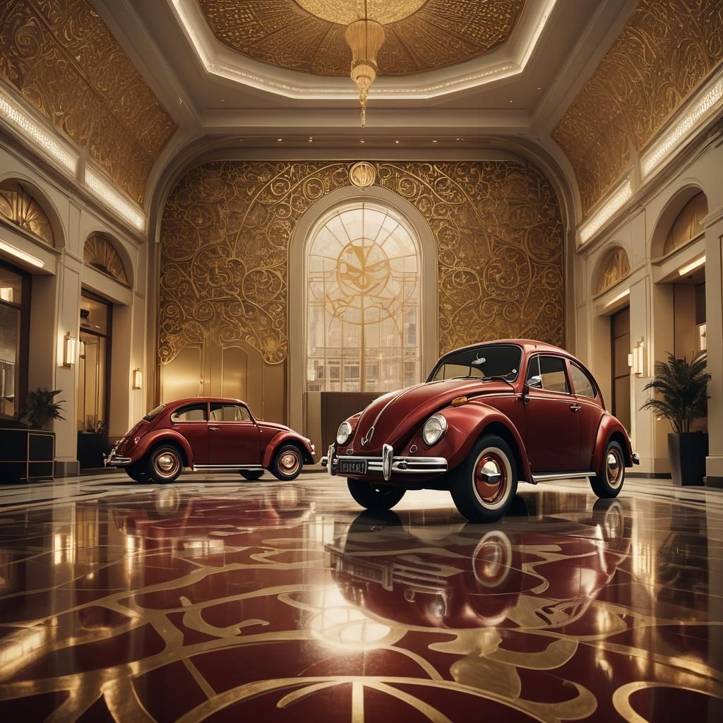Vintage Beetle in Art Deco Gold Style Showroom