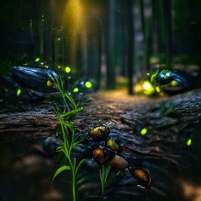 Fireflies Light a Dark Forest: Hyperrealistic Digital Art