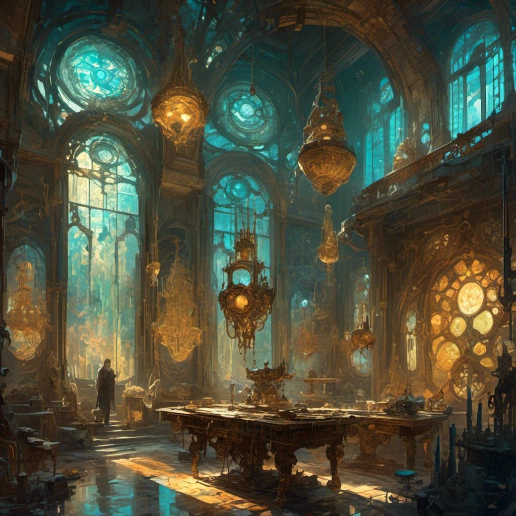 Spaceship Interior with Stained Glass Windows