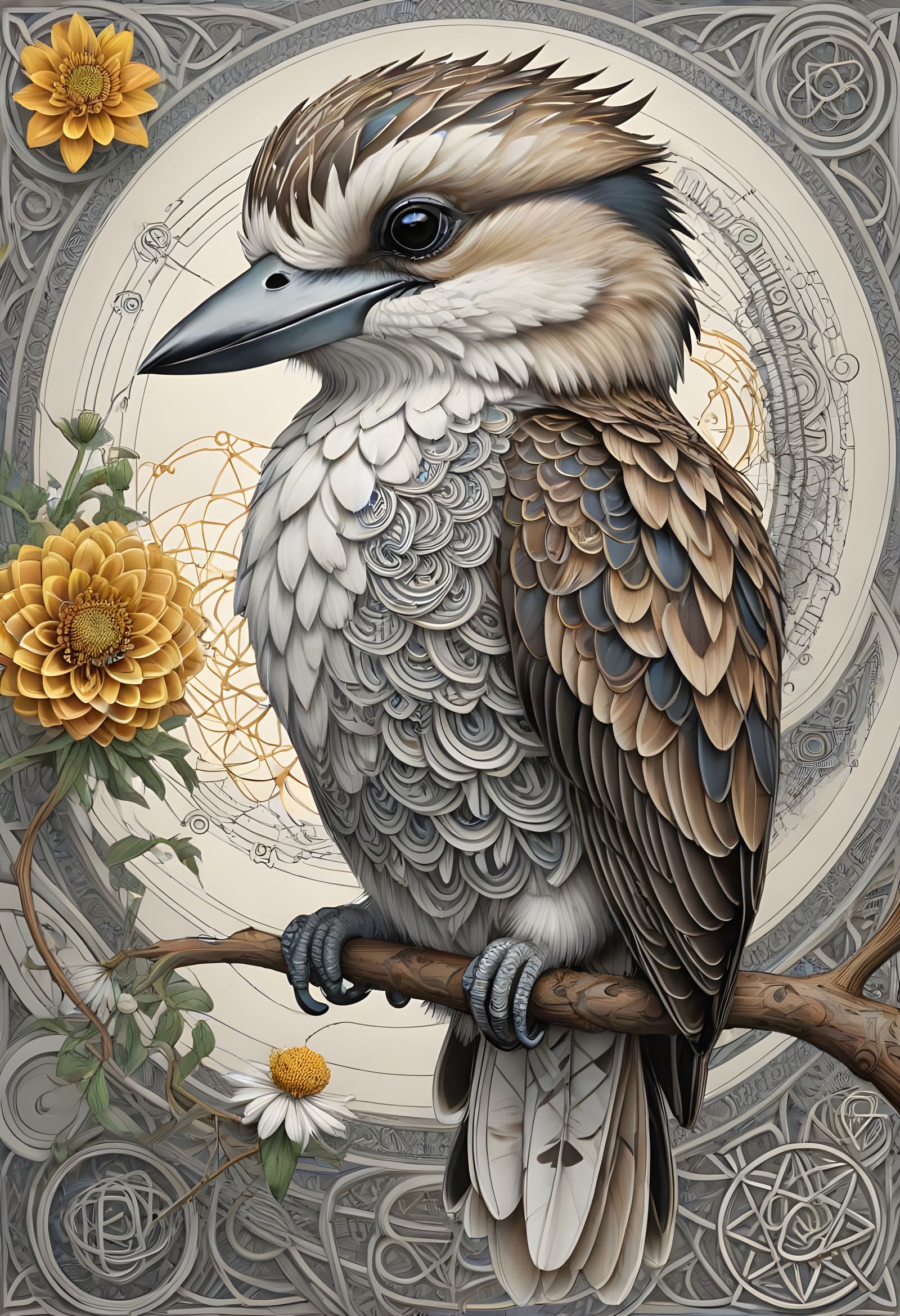 Kookaburra in Quantum Zentangle Style