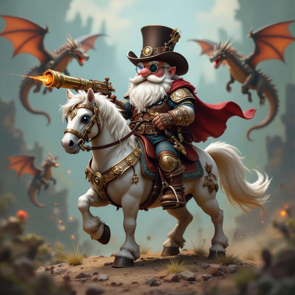Dwarf Blunderbuss Rider on Pegasus vs Dragons Concept Art