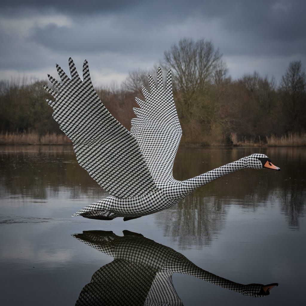 Gingham Swan in Ethereal Flight