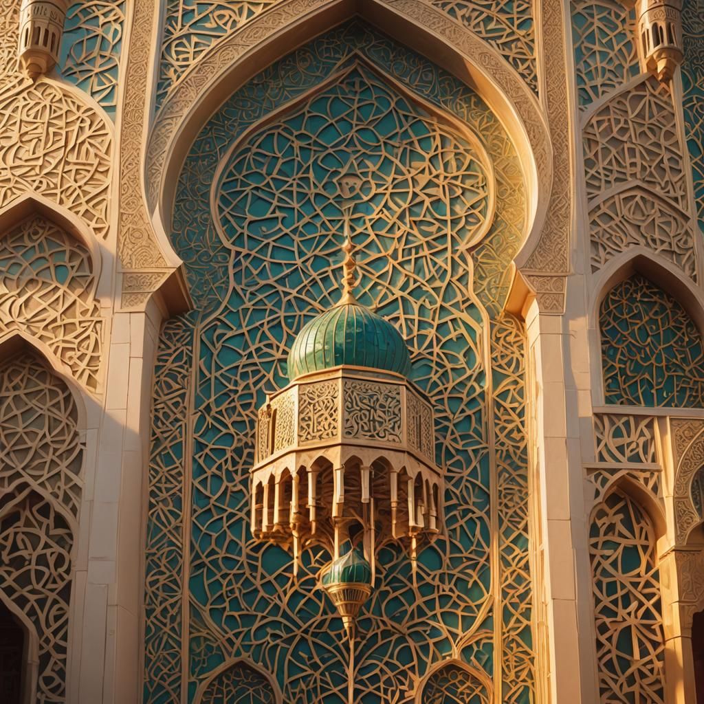 Muslims Performing Good Deeds in Islamic Geometric Art