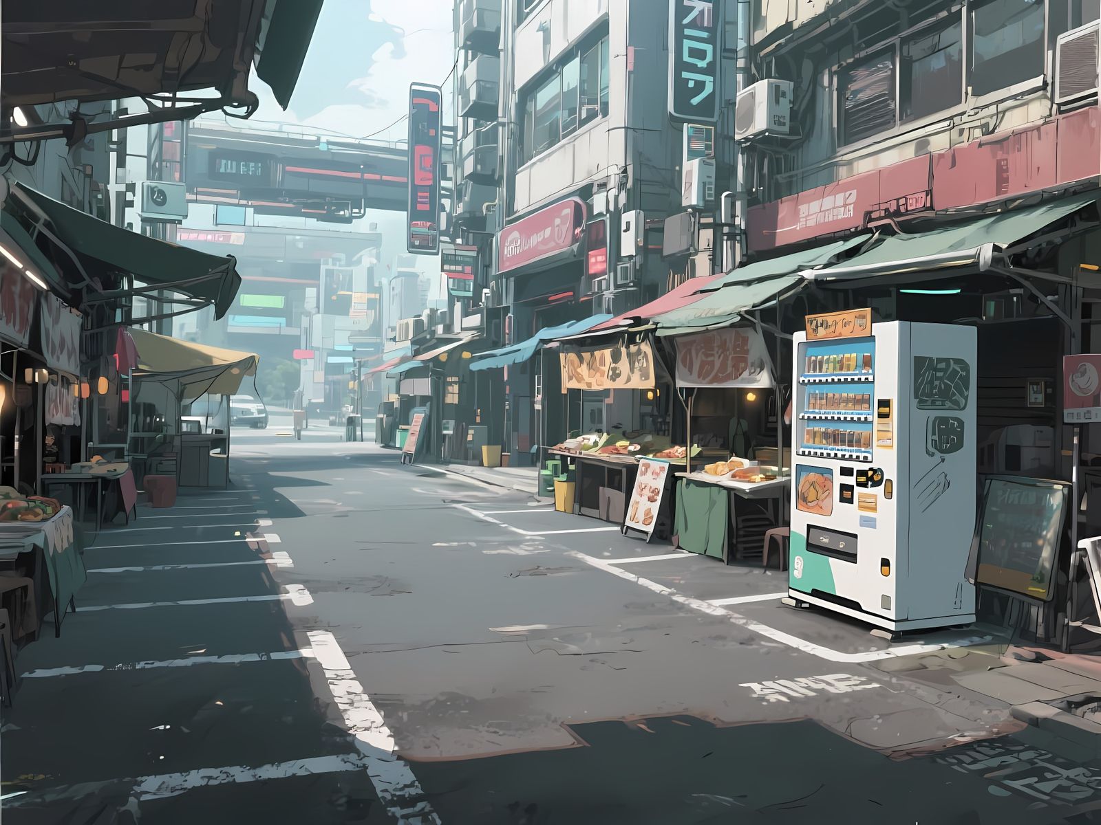 Futuristic Cyberpunk Marketplace Anime Portrait