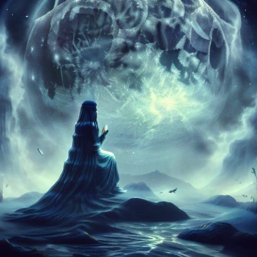 Intricate Papercut of Woman Gazing at Moon