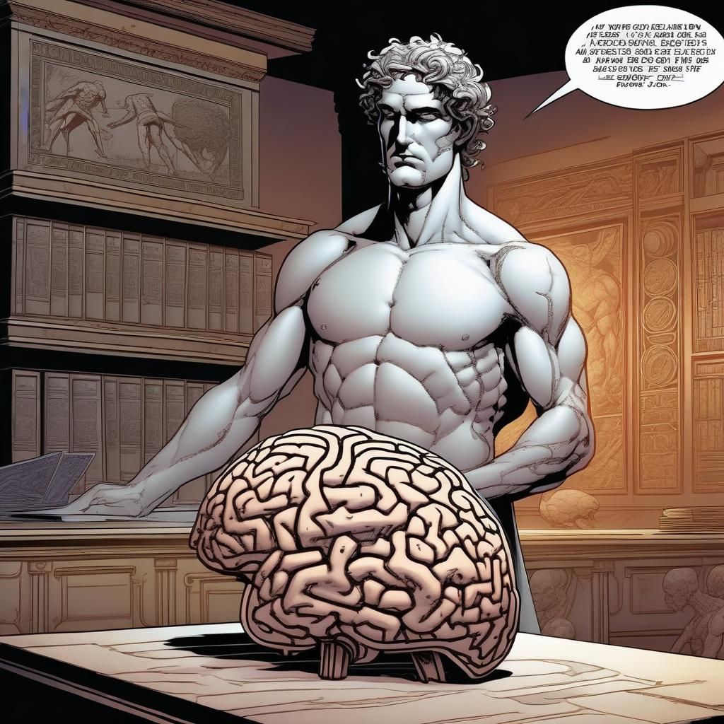 Ancient Greek Man with Brain Model Comic Art