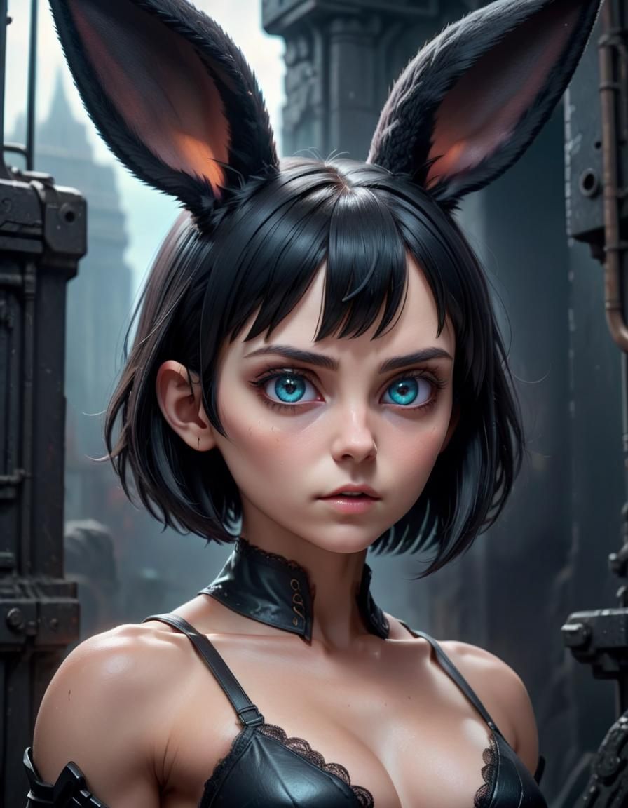 Heterochromic Bunny Girl in Digital Matte Painting