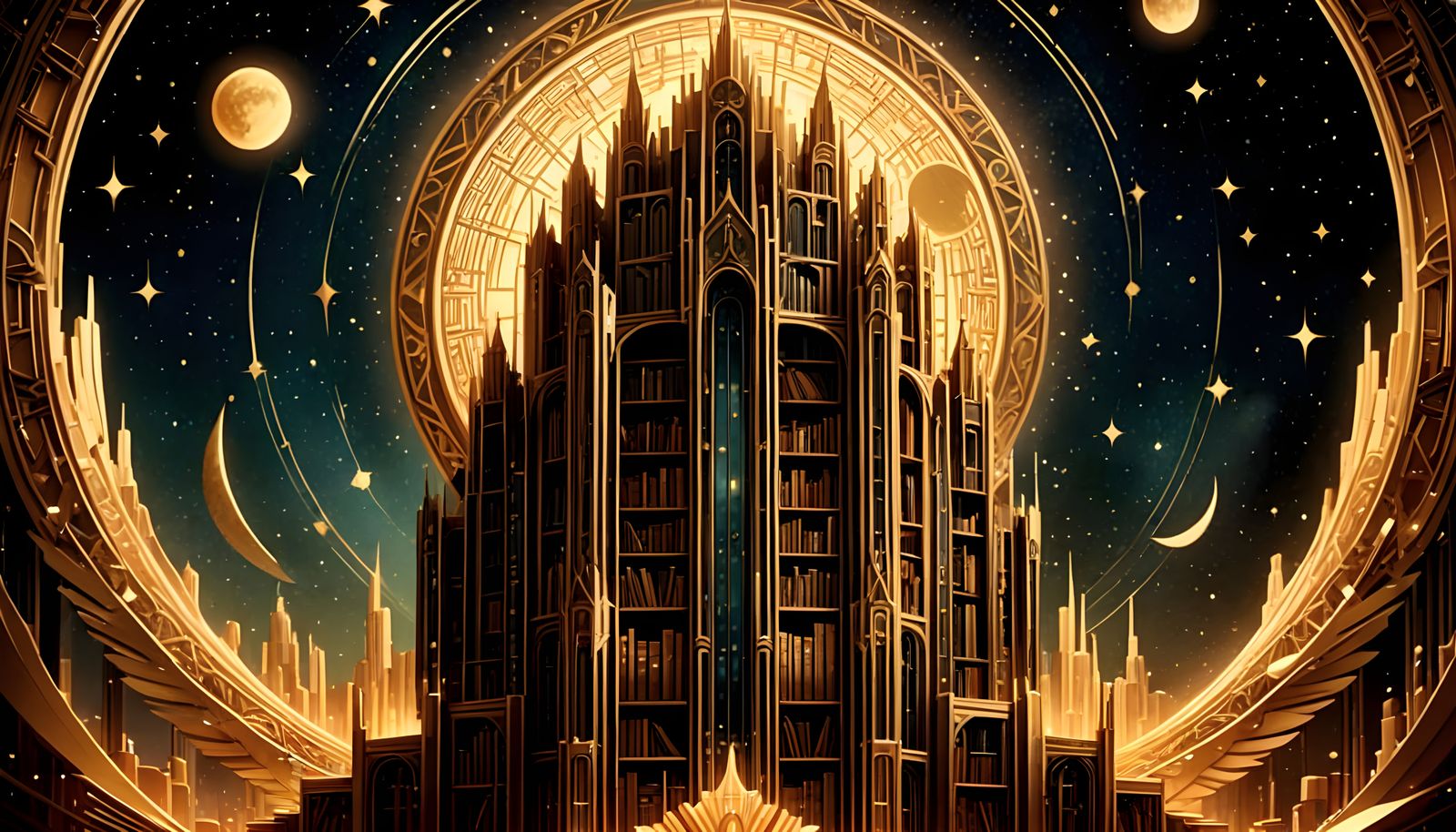 Lunar Library in Art Deco Style