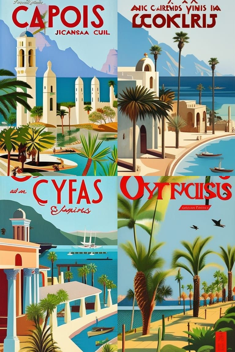 Cyprus Travel Poster in a Vintage Mediterranean Style