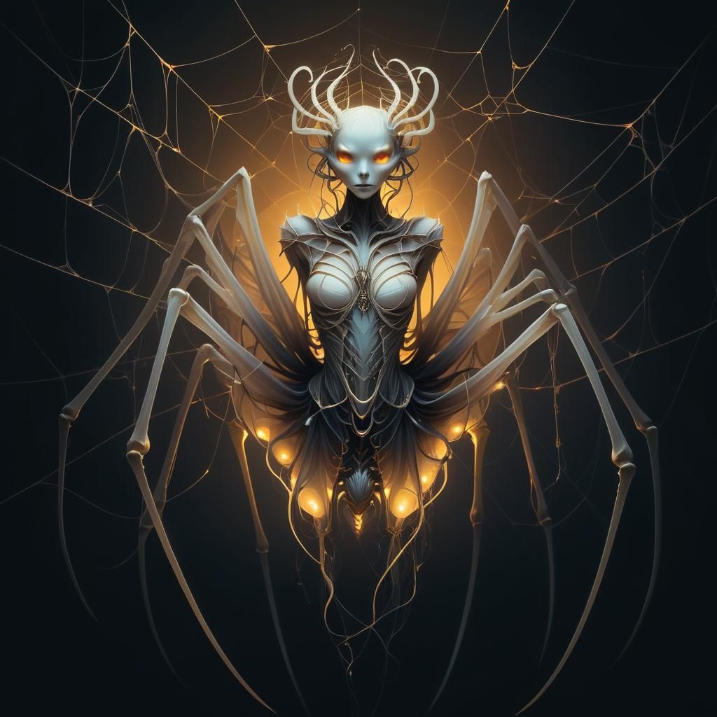 Luminous Spider Queen in Eerie Mystical Style