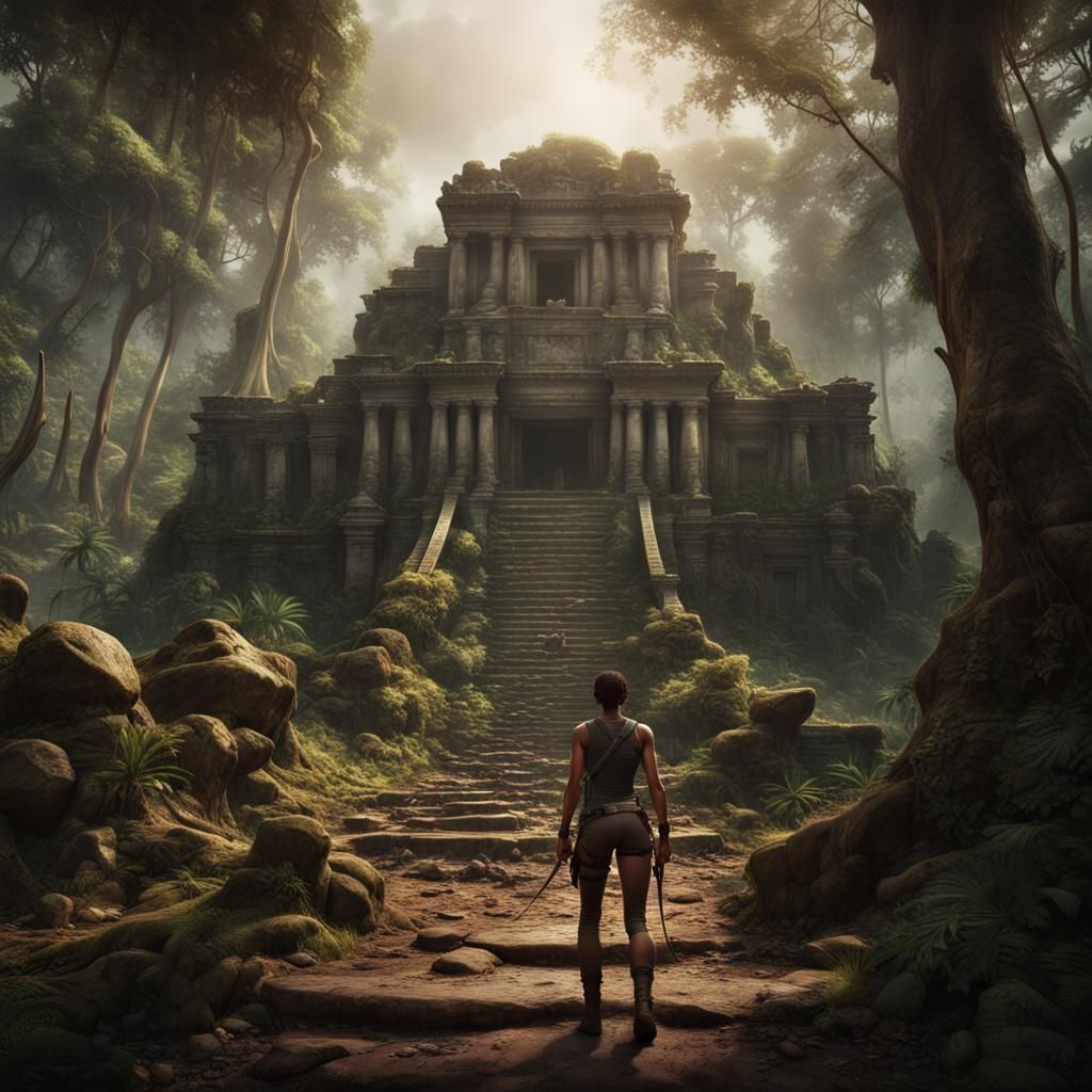 Nigerian Tomb Raider Hiking in Woods: Digital Matte Painting