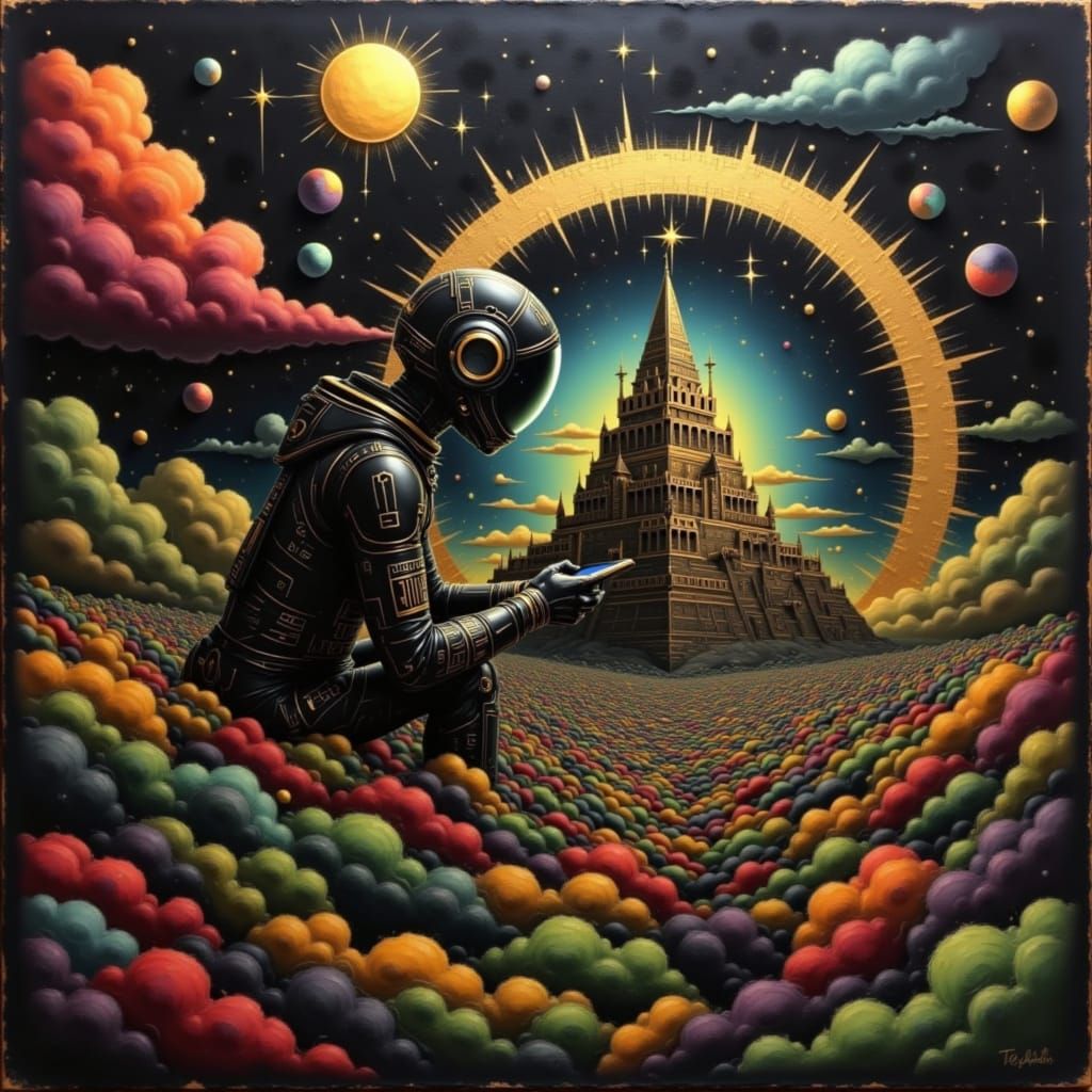 Futuristic Cityscape in a Dazzling Stormy Sky