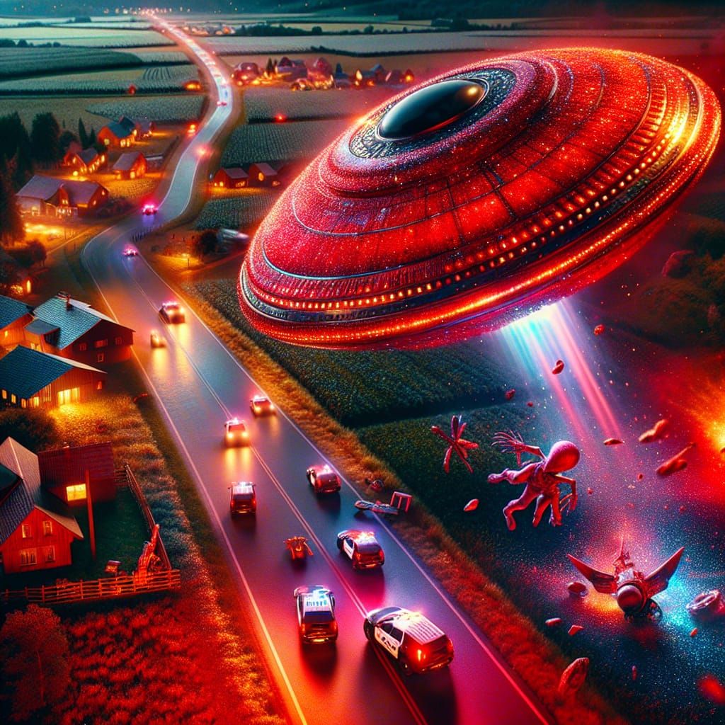 Alien Spaceship Crash Landing in Rural Village