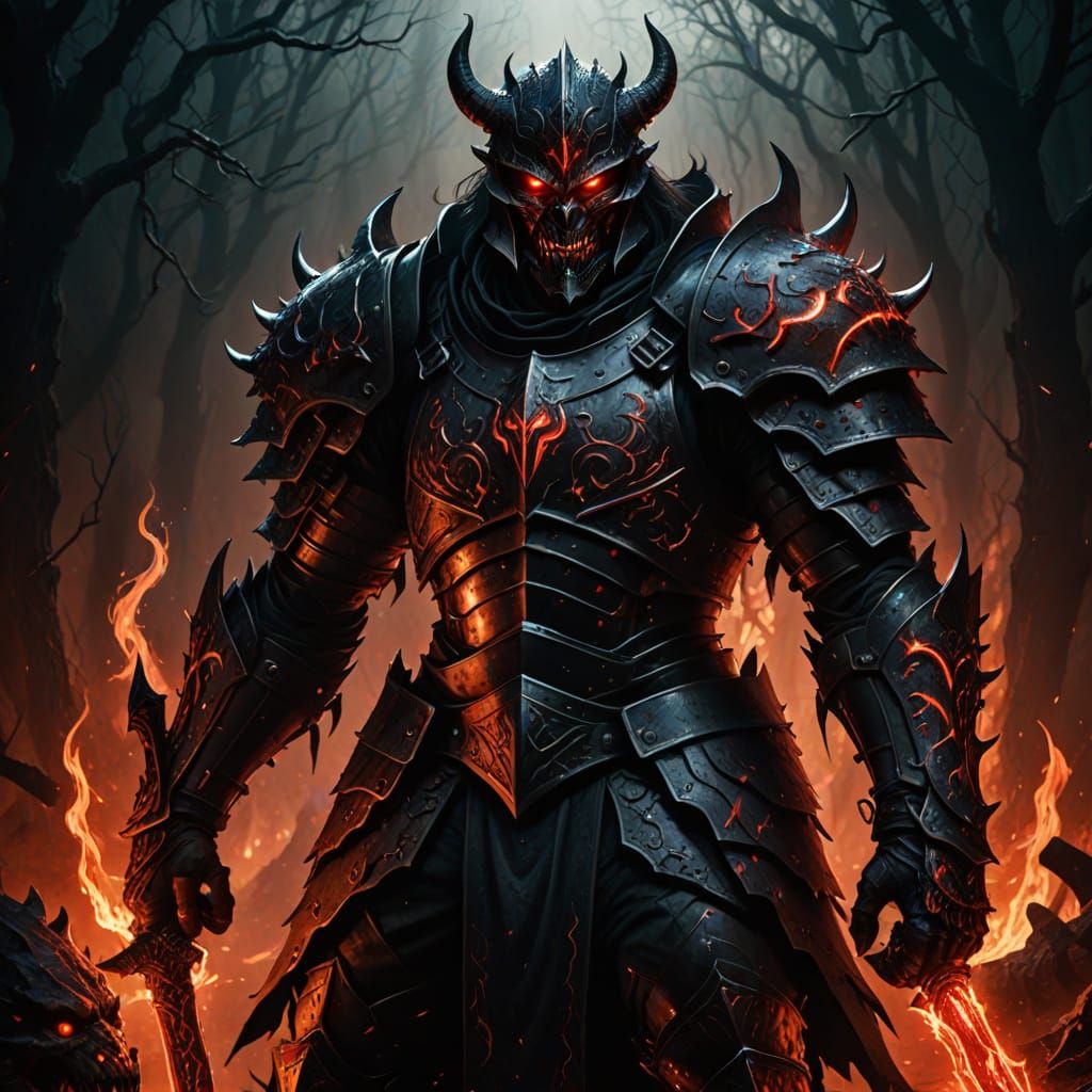 Demon Warrior in Fiery Red Armor