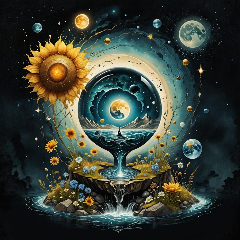 Surreal Yin Yang Sun Moon Hourglass Landscape