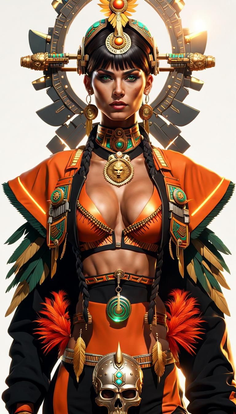 Aztec Warrior Woman with Flaming Sword