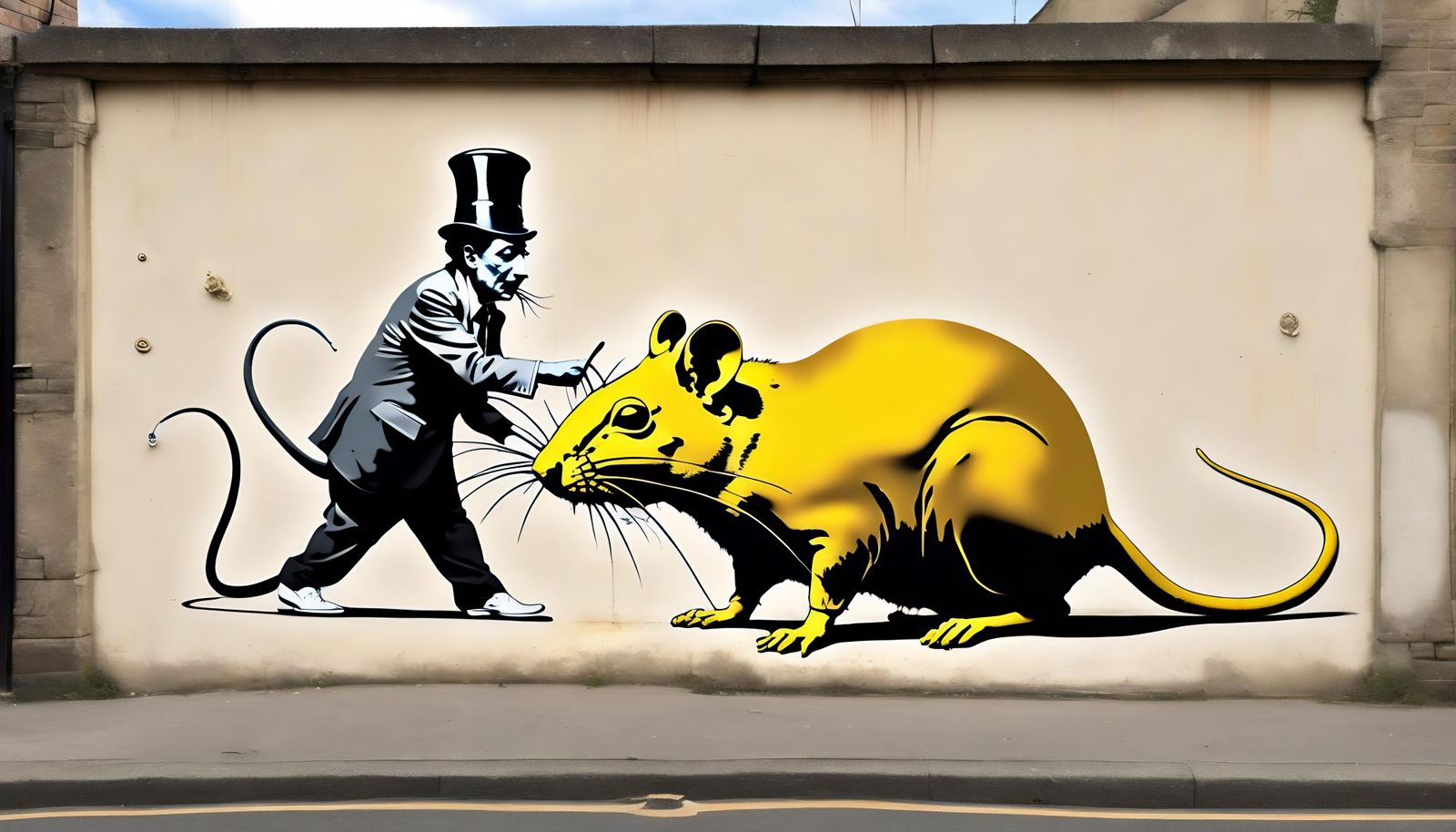 Surreal Fusion: Golden Rat in Banksy-Dali Style