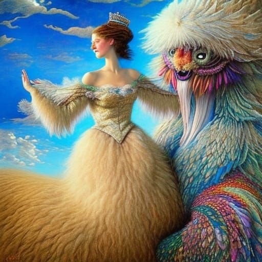 Princess and Fluffy Monster in Storybook Style