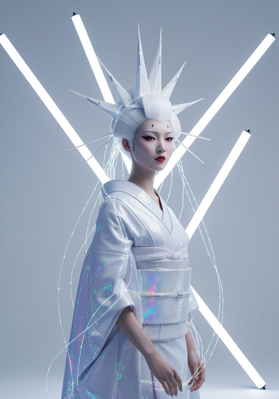 Futuristic Geisha with Fiber Optic Hairstyle