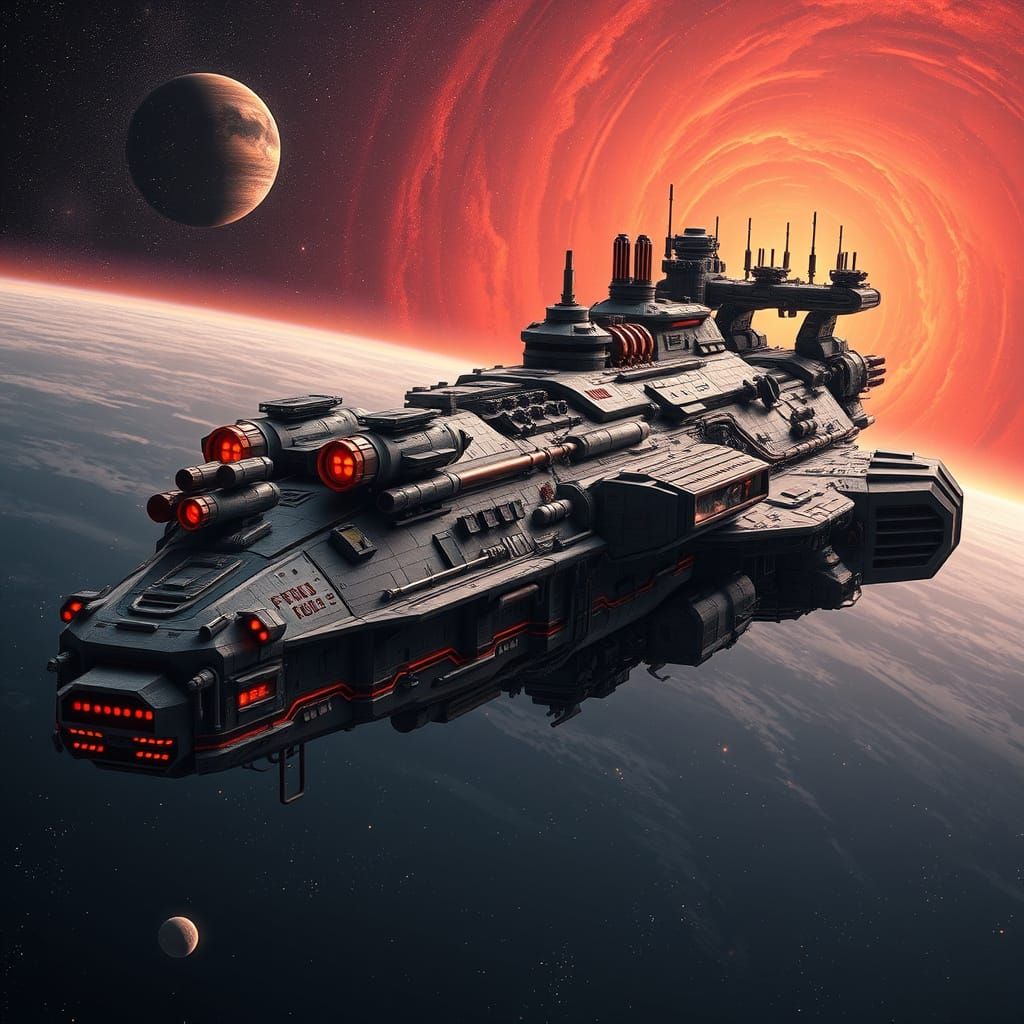 Colossal Spaceship Docked at Gas Giant, Industrial Futurism