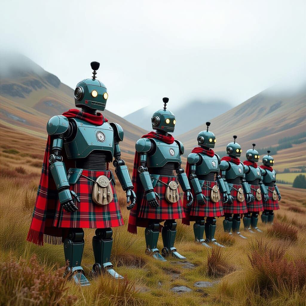 Robots in Kilts: Scottish Highlands Scene
