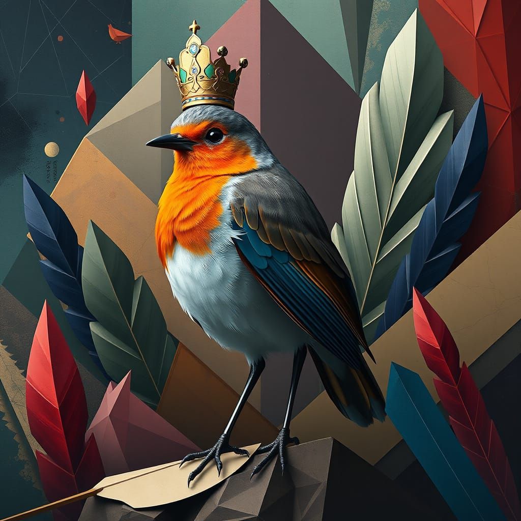 Robin, Proud Ruler, in Neo-Cubist Style
