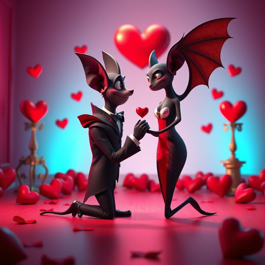 Bat Couple's Valentine's Day Proposal in Pixar Style