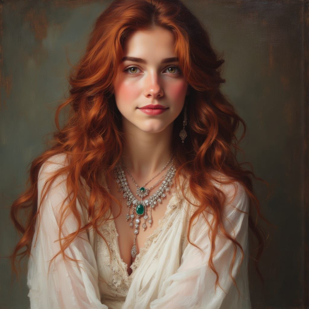 Woman in White Dress: Brushed Oil Portrait
