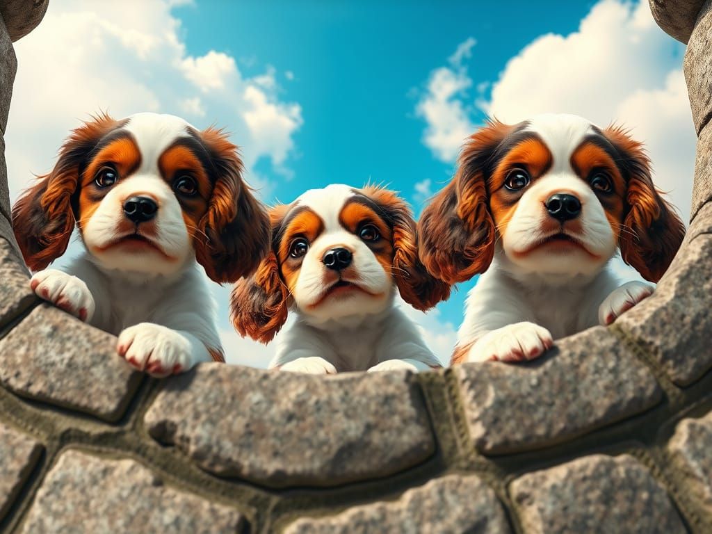 Spaniels on Brick Wall