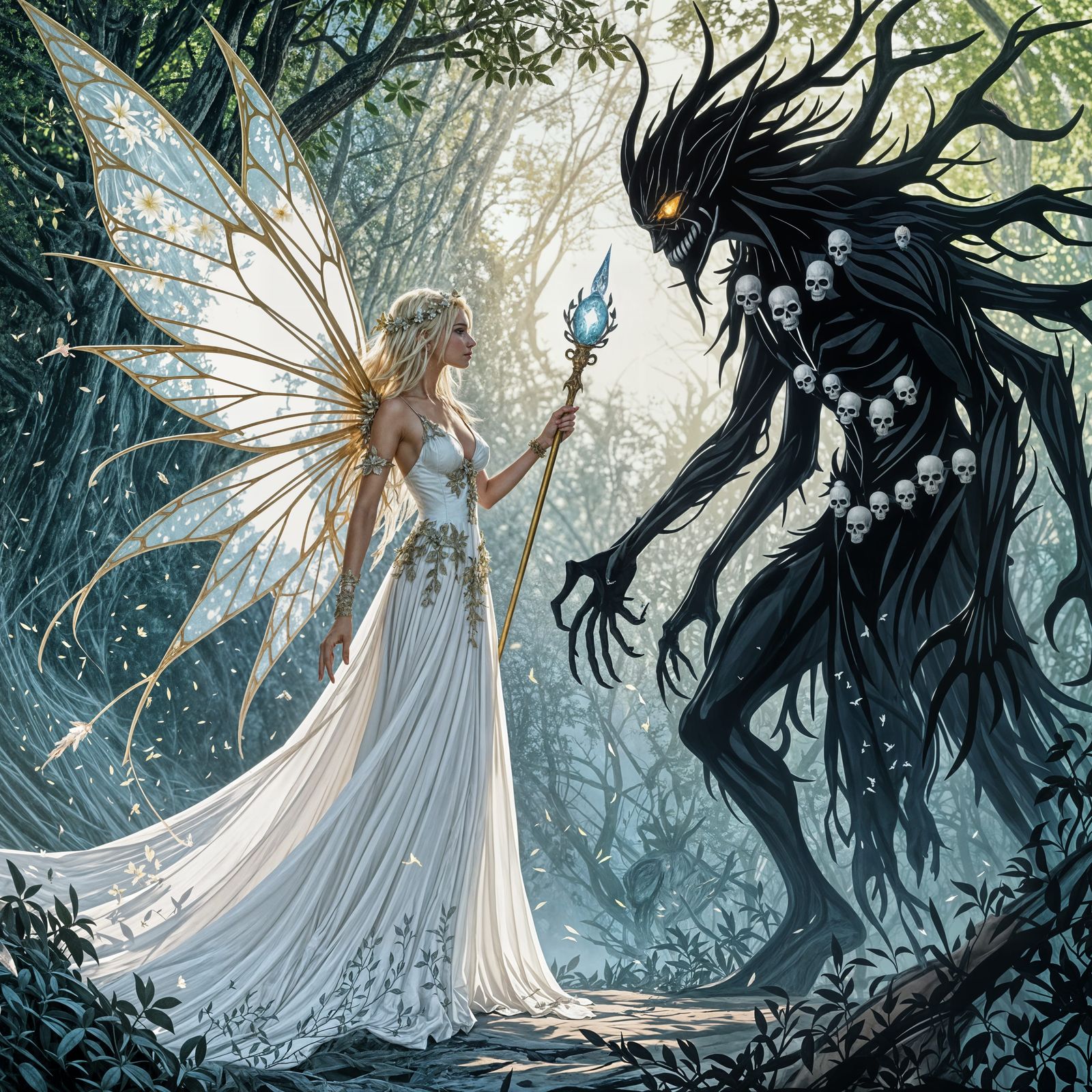 Fairy Battles Evil Shadow with Scepter of Blue Light