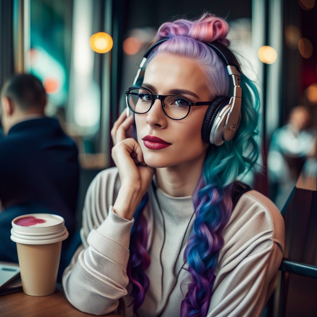 Transgender Woman in Cafe, Digital Art